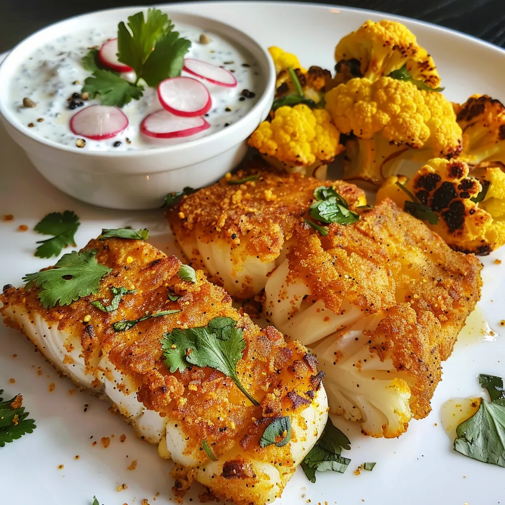 Poisson et chou-fleur : un plat gourmand au cari et raïta de radis