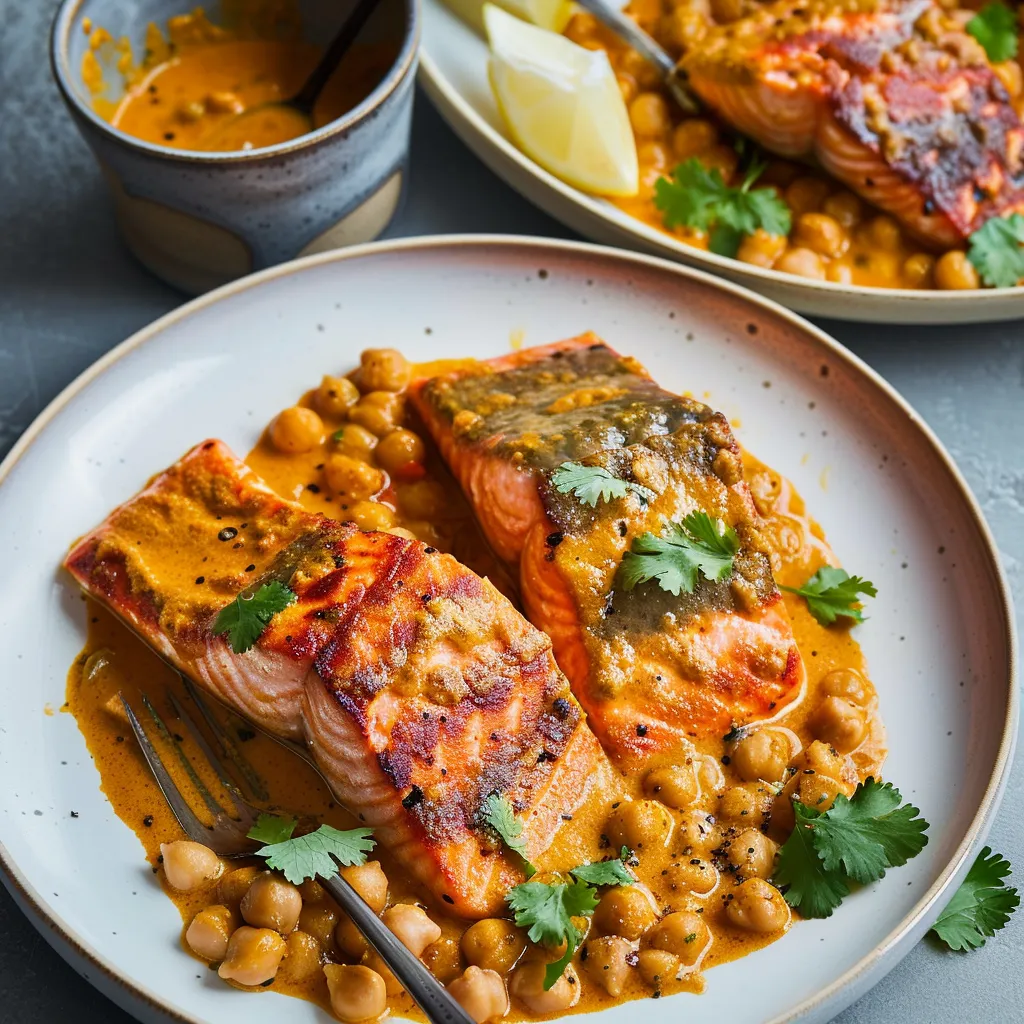 Savourez le saumon au cari et pois chiches