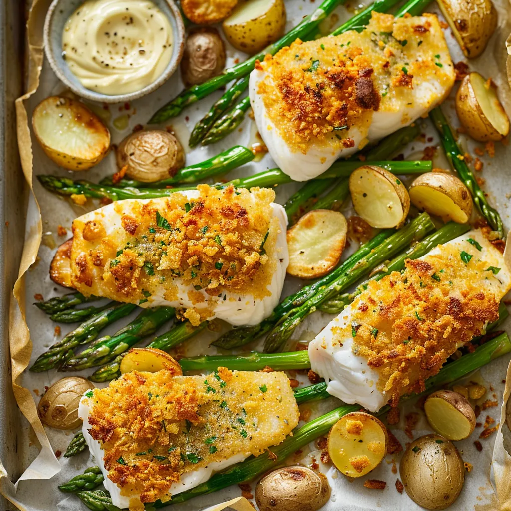 Poisson croustillant avec légumes colorés au four