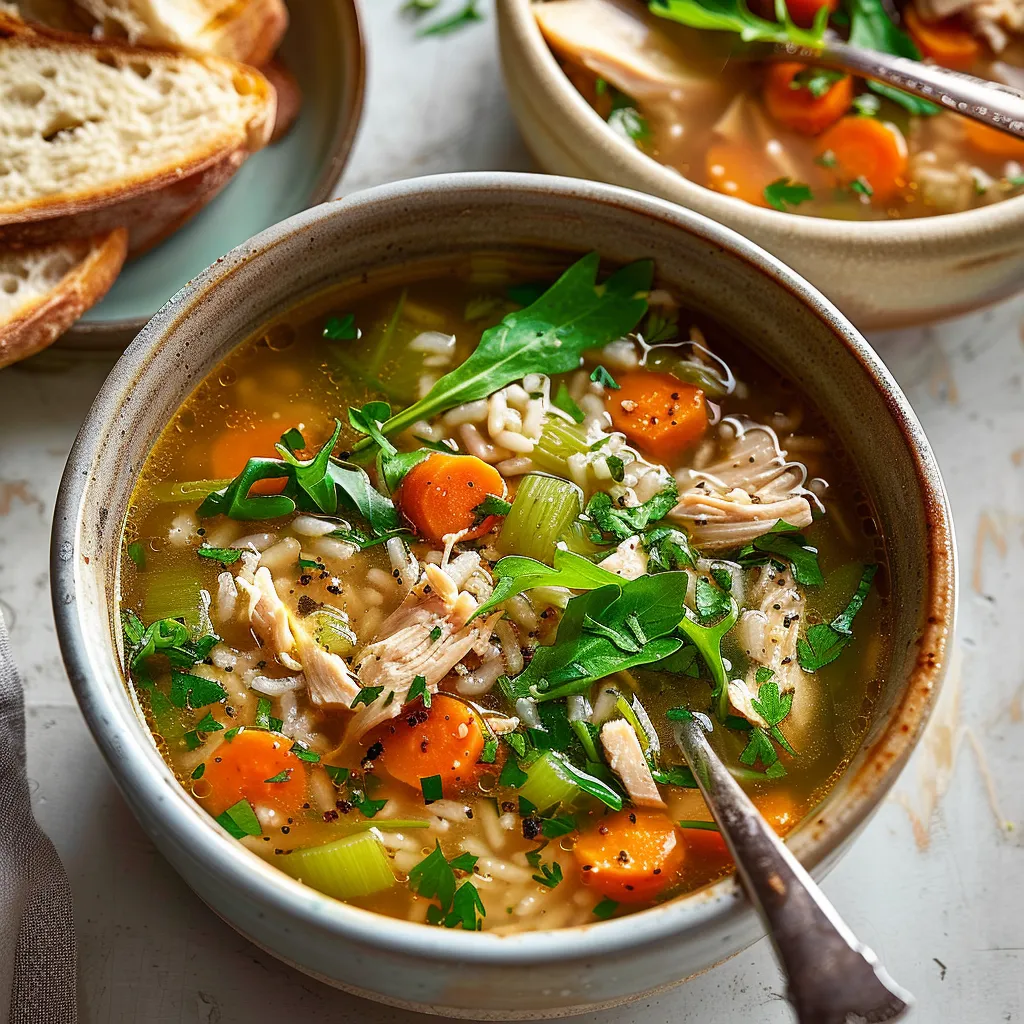 Soupe nourrissante au poulet et riz avec légumes
