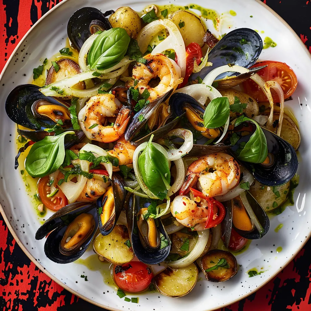 Salade de fruits de mer et salsa verde thaï