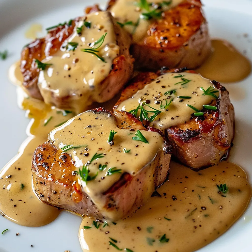 Filet mignon de porc avec moutarde et crème