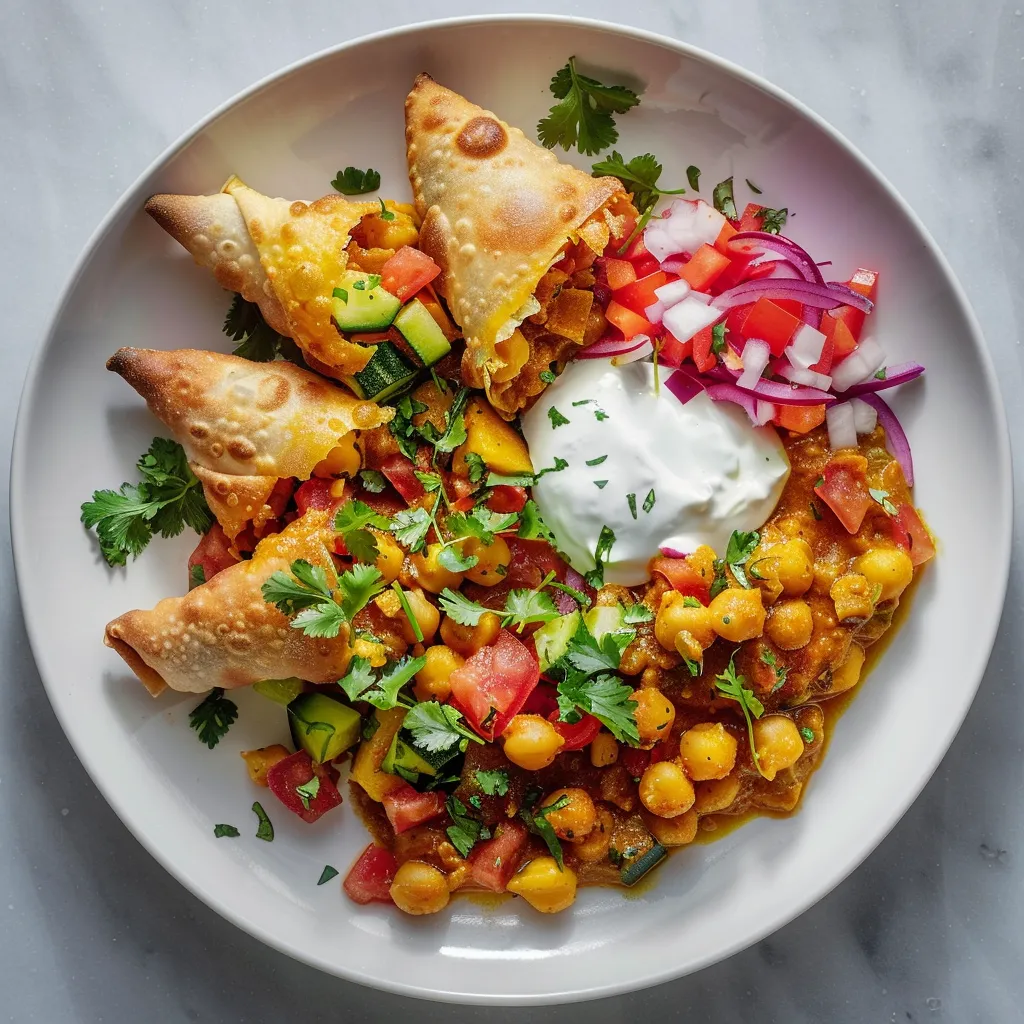 Samosas croustillants et pois chiches au cari épicé
