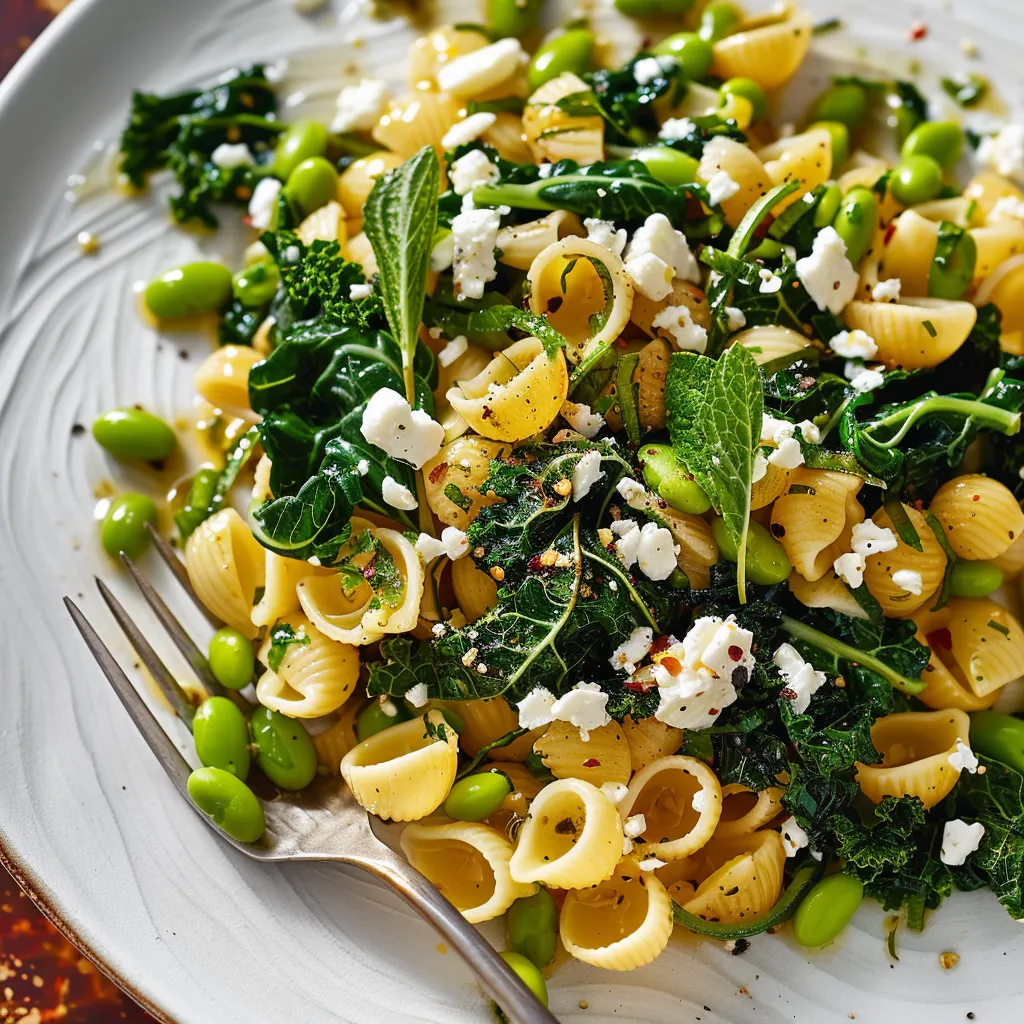 Savourez une salade de pâtes au citron et chou noir