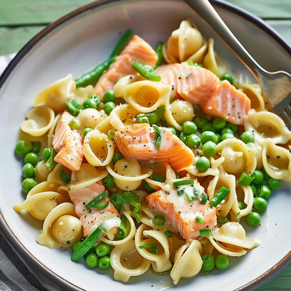 Pâtes aux pois et saumon