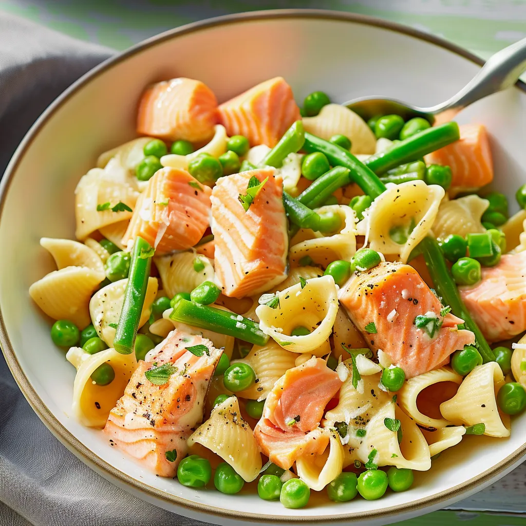 Pâtes aux petits pois et saumon - Délicieux repas équilibré