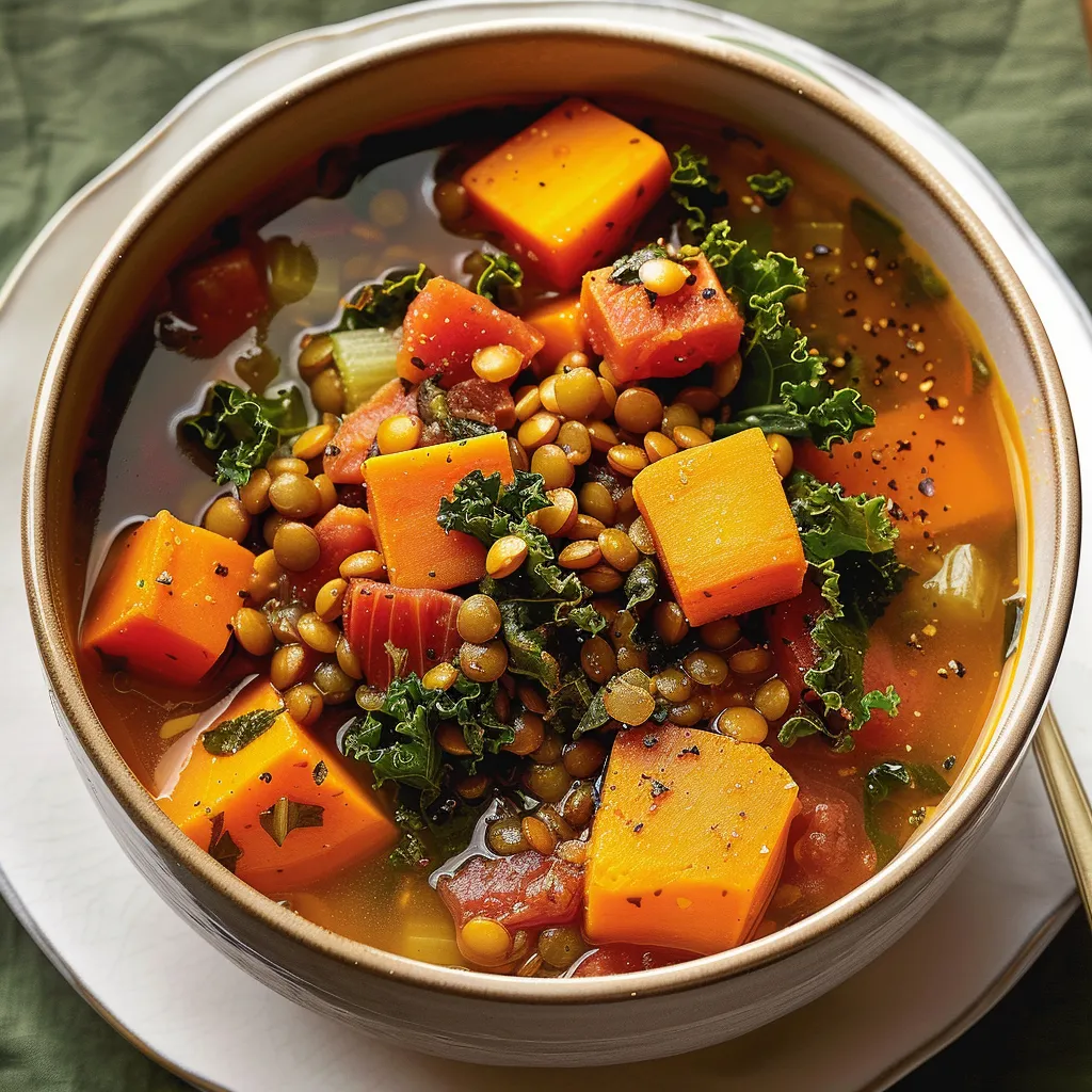 Préparez une soupe savoureuse alliant lentilles et kale