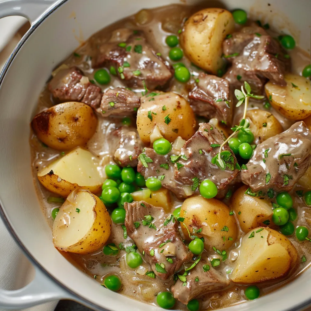 Bœuf à la crème et petits pois délicats en autocuiseur