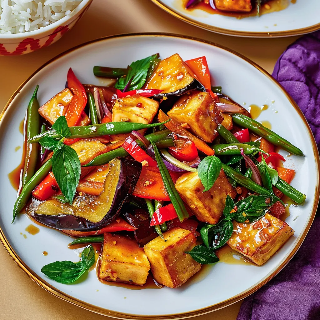 Tofu croustillant avec aubergines et légumes