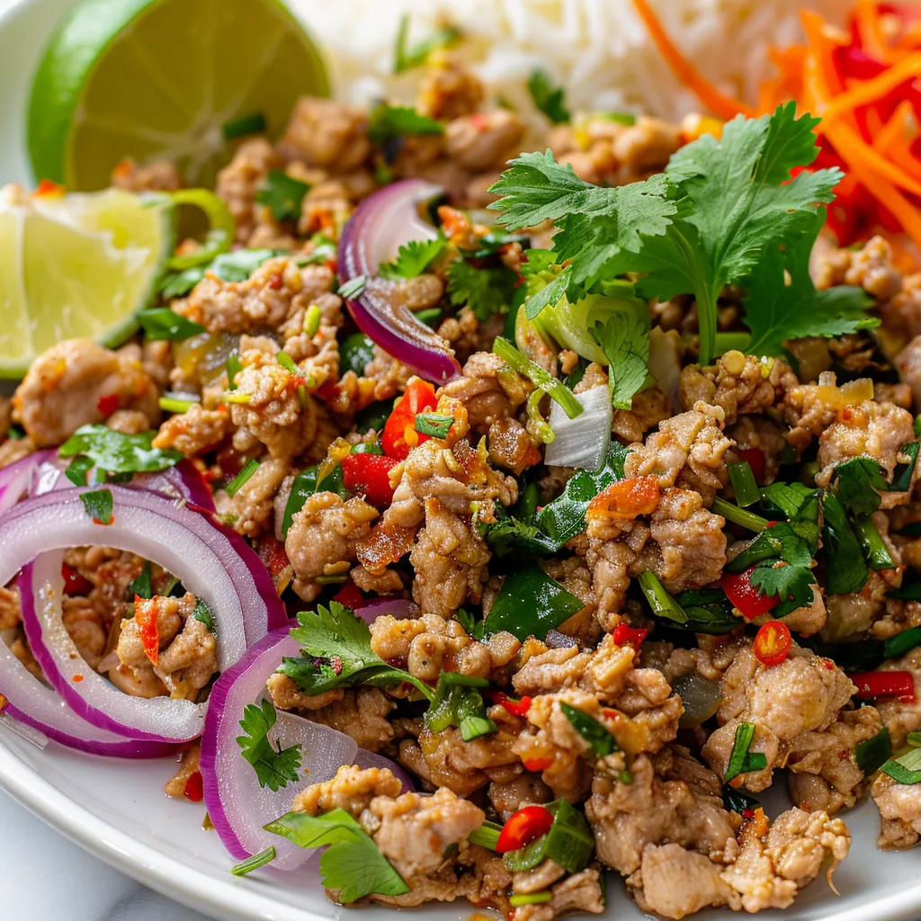 Poulet haché à la citronnelle, larb thaï savoureux