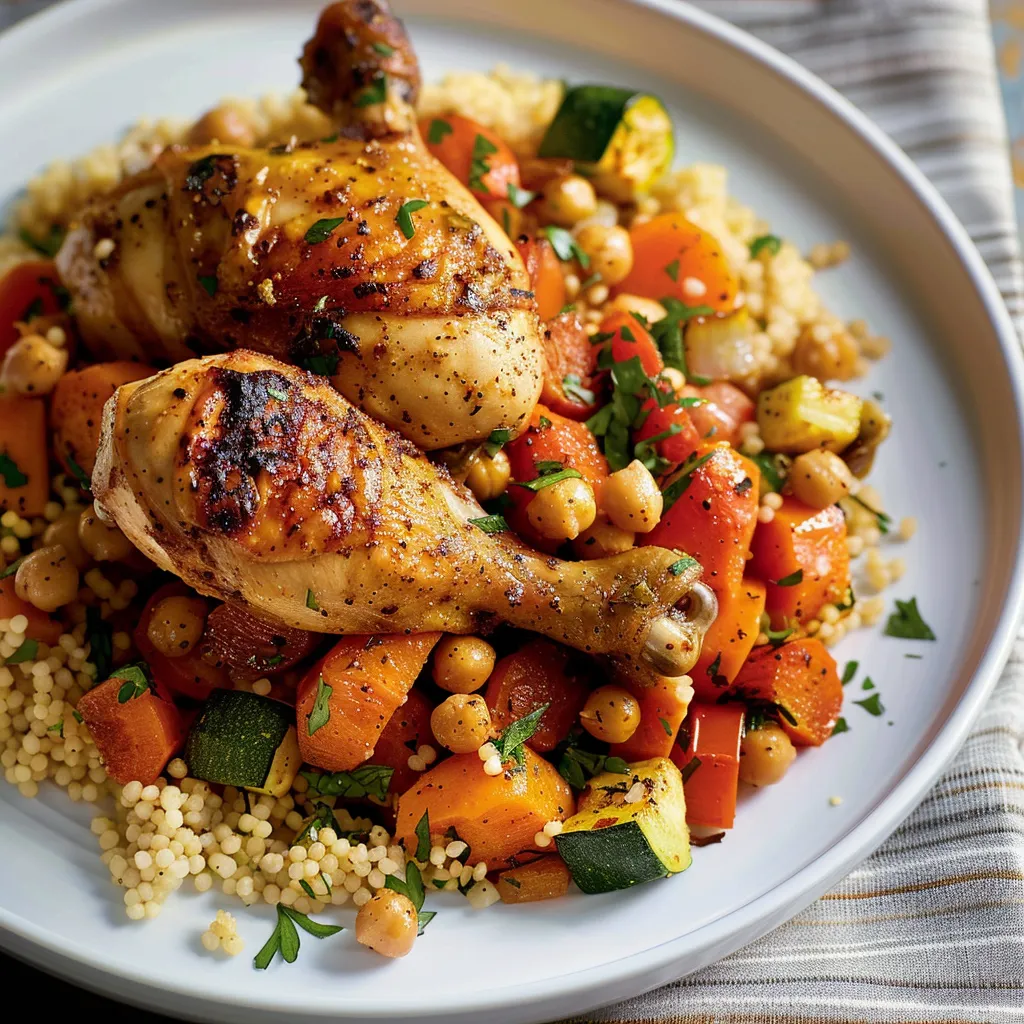 Couscous au poulet et légumes rôtis aux herbes