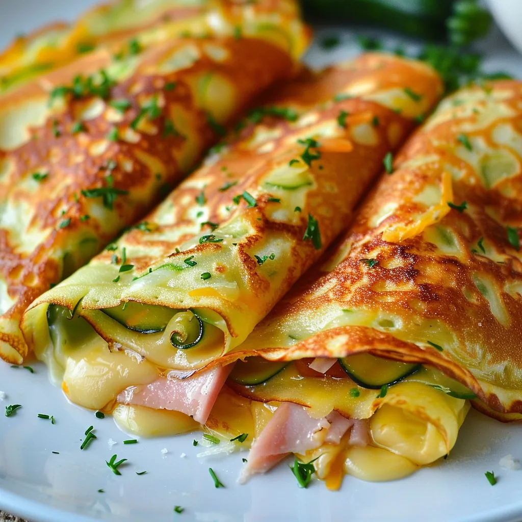Savoureuses crêpes garnies de courgette et jambon