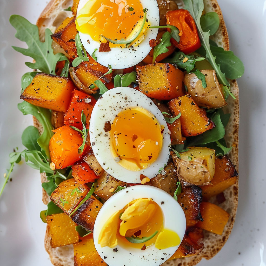 Une explosion de saveurs avec courge, poivron, oignon et harissa, sur pain croustillant.