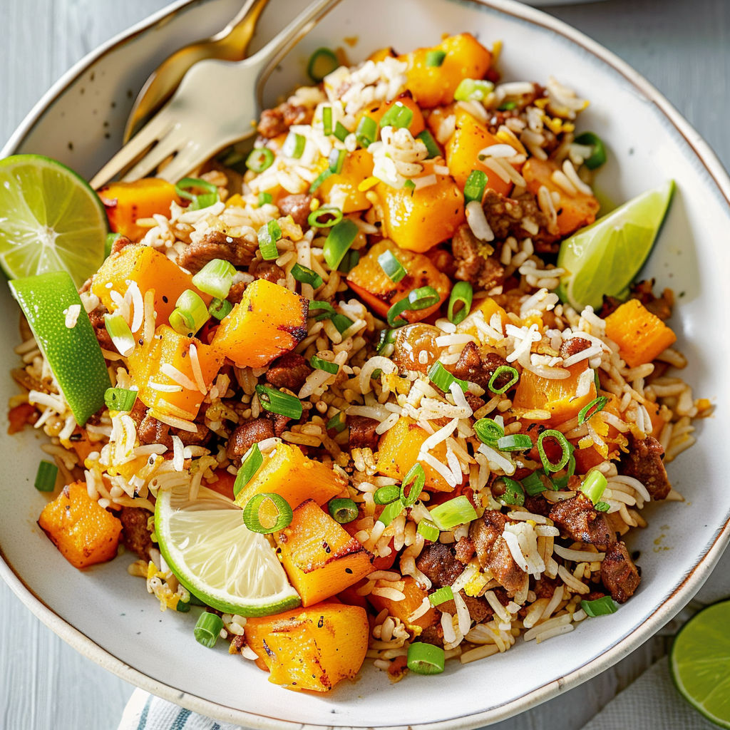 Un plat de riz et légumes verts, avec des carottes et des poivrons, est servie sur une table.