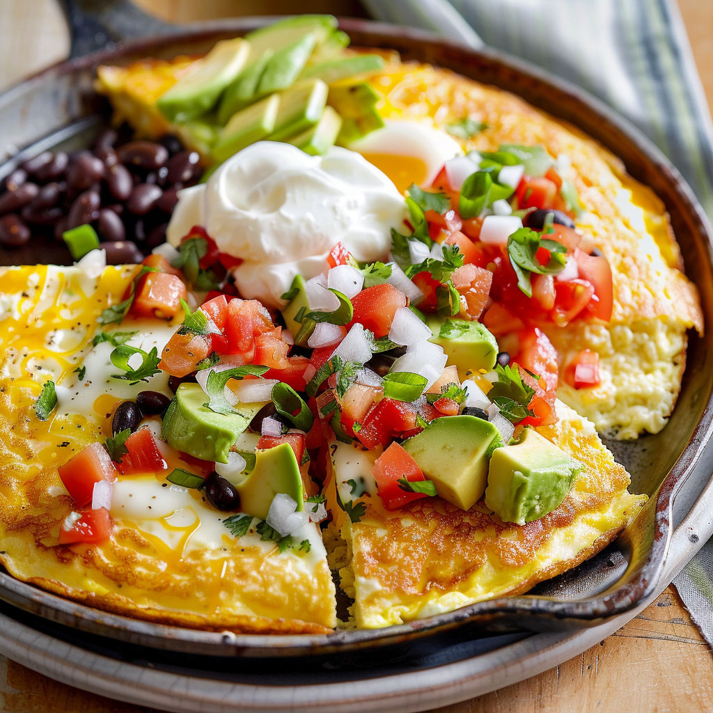 Une omelette soufflée mexicaine est servie dans un plat en fonte.