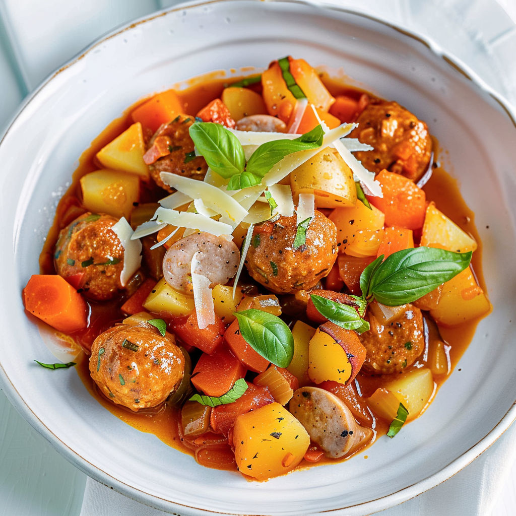Une recette de boulettes de viande avec des légumes et des herbes.