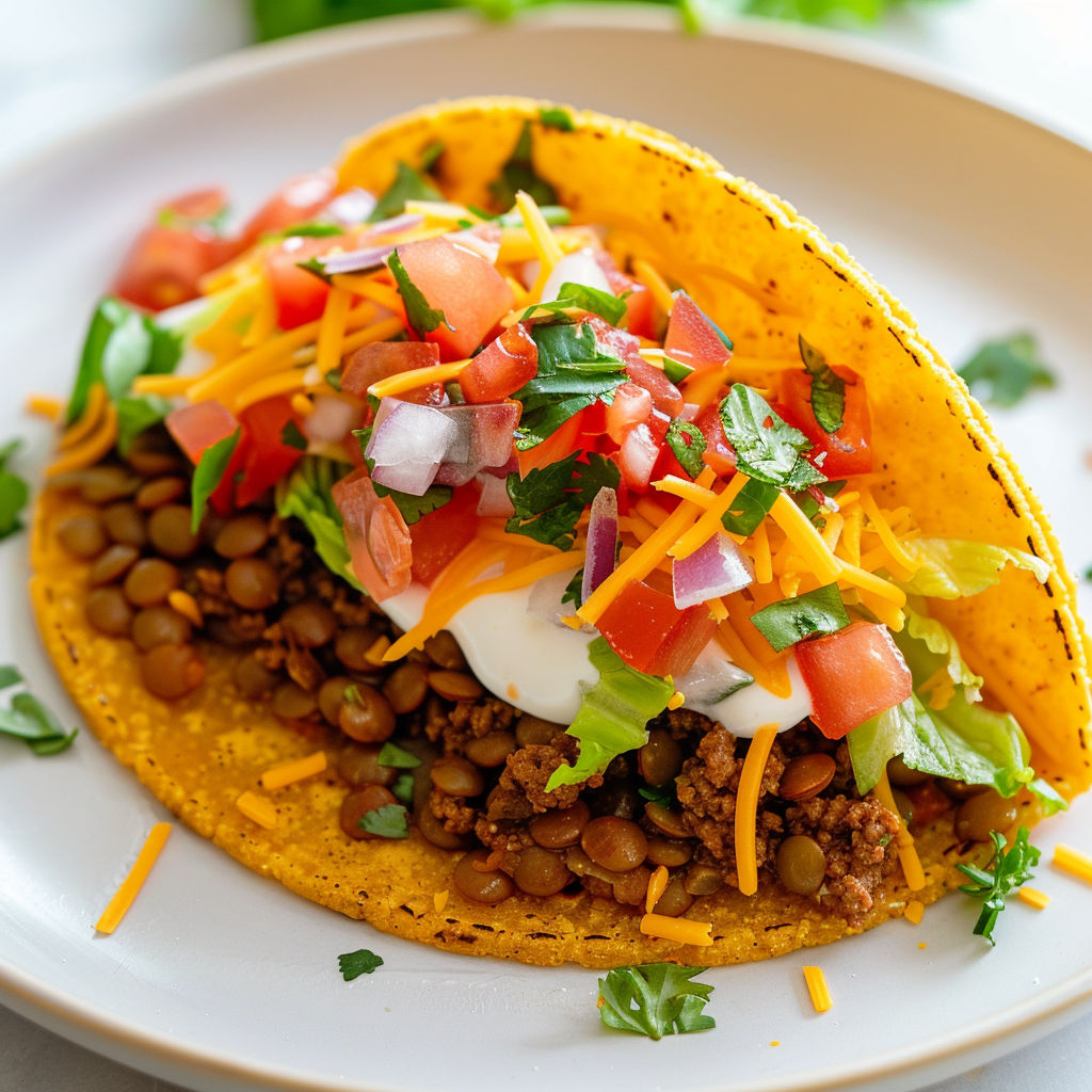 Un taco croquant aux lentilles, bœuf haché et fraîcheur de coriandre.