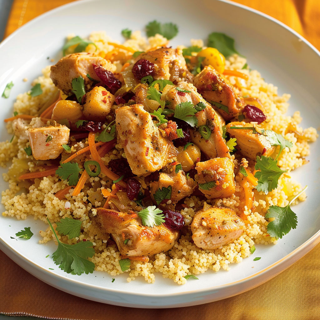 Une recette de poulet et riz avec des légumes et des épices.
