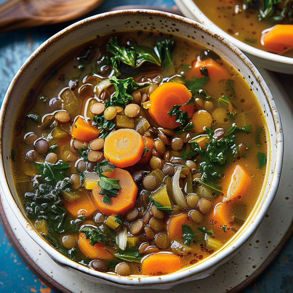 Une soupe antigaspi aux lentilles, carottes fraîches et leurs fanes parfumées.