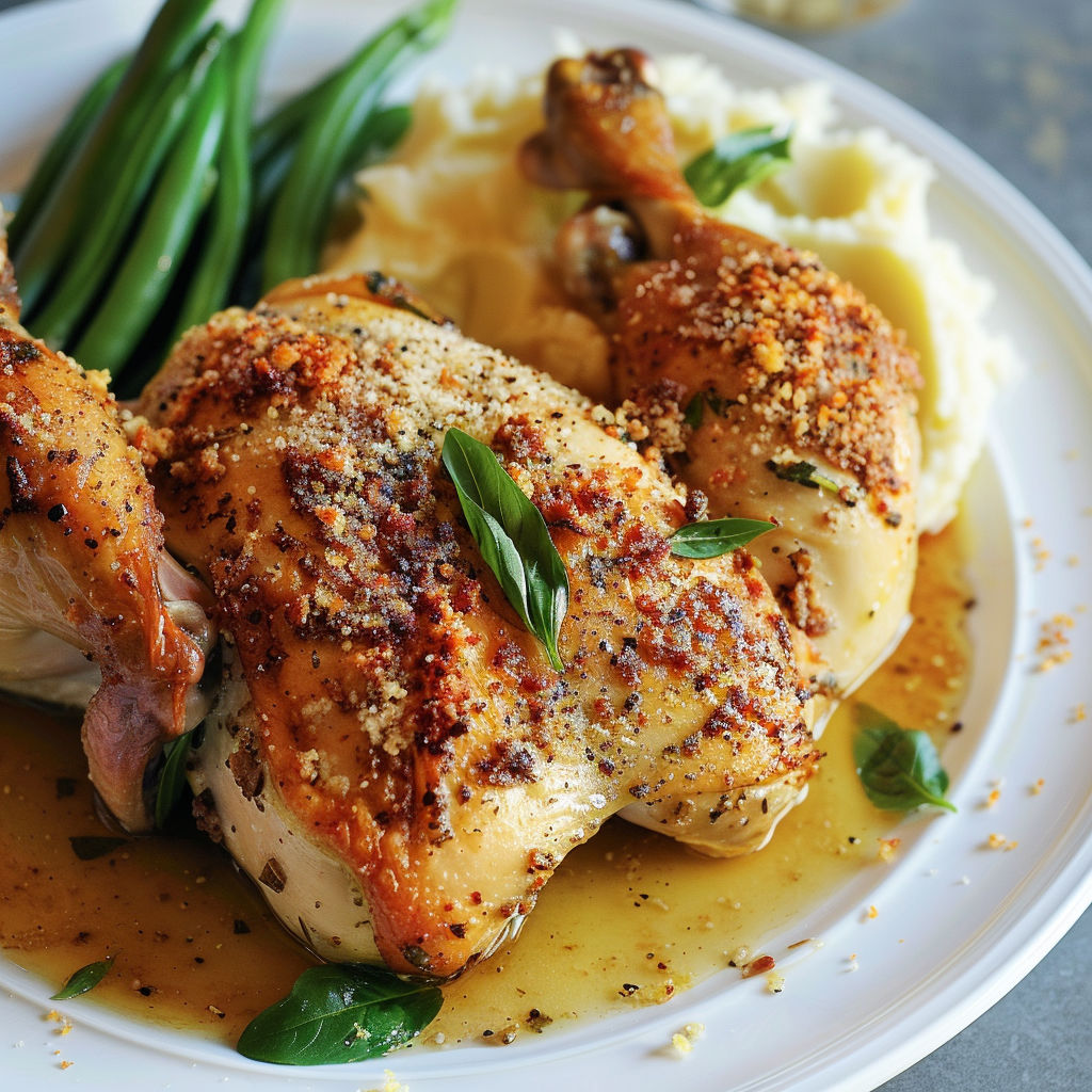 Une poitrine de poulet grillée avec des légumes verts et des pommes de terre.