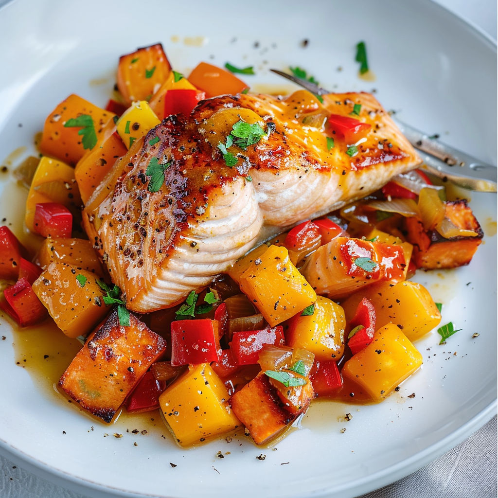 Saumon au chutney à la mangue, une recette savoureuse et délicieuse.