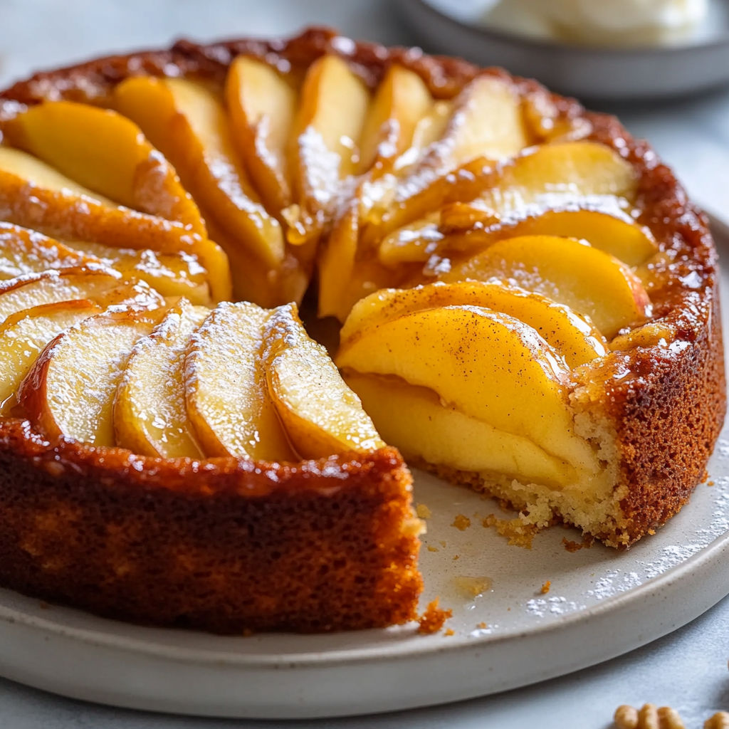 Une pièce de cake aux pommes de grand-mère, délicieuse et savoureuse.