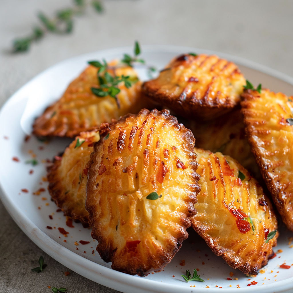 Une pile de mini pizzas de pâte brûlée avec des herbes et des épices, servies sur un plateau.
