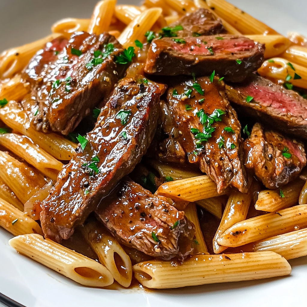 Une recette de macaroni aux steaks grillés et aux herbes.