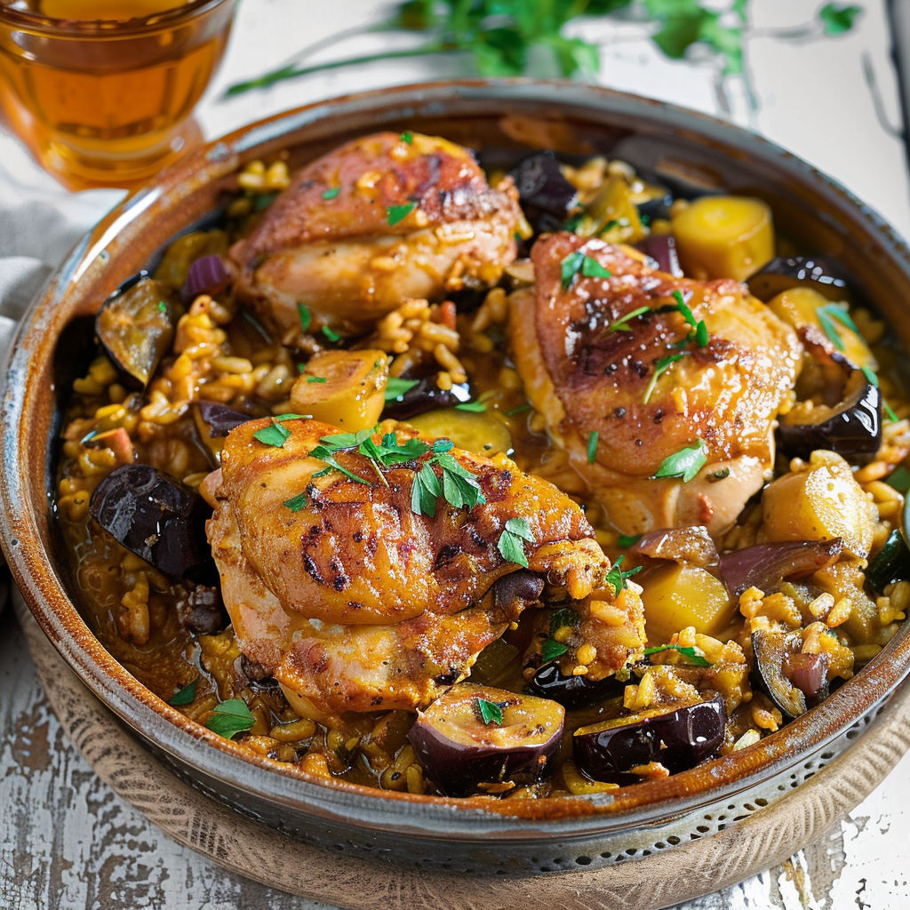 Une recette de poulet rôti avec des légumes et des herbes.