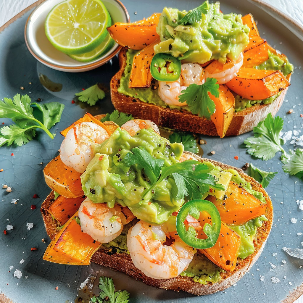 Une sandwich de crabe et avocat sur du pain grillé.