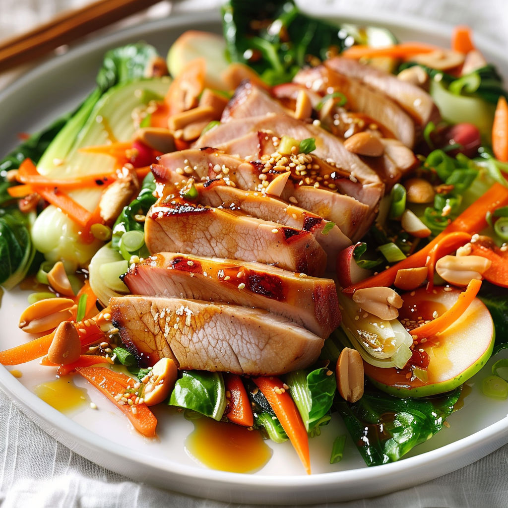 Une salade croquante au filet de porc et bok choy, sauce teriyaki.