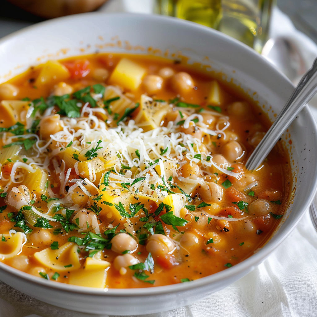 Une soupe chaude avec des légumes et des haricots.