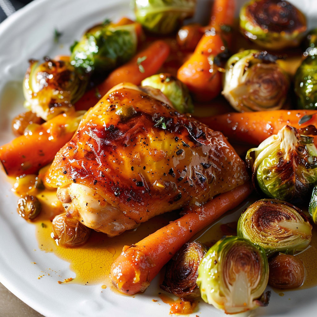 Une recette de poulet grillé avec des légumes verts et des carottes.