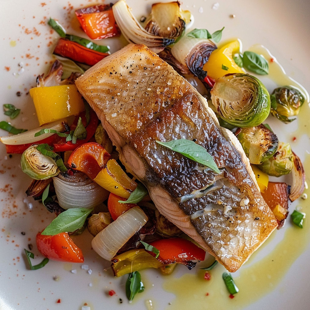 Salade de saumon grillé avec légumes verts et carottes