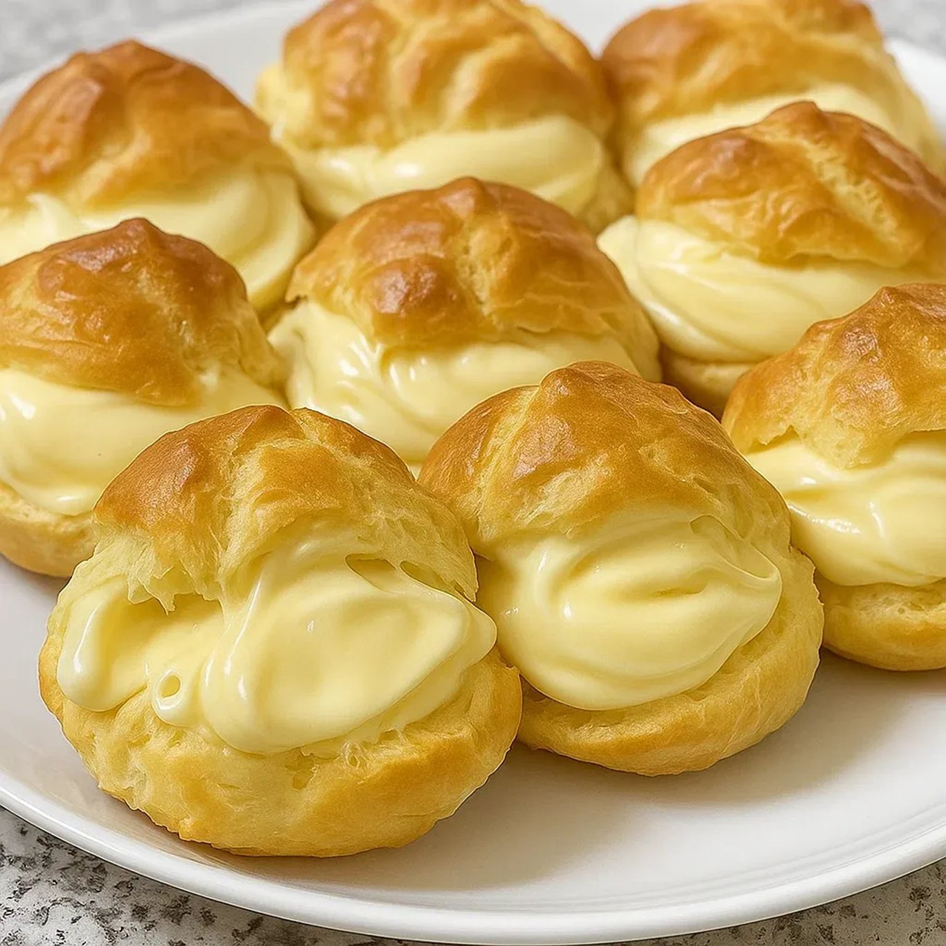 Une douzaine de beignets de pâte brisée, dorés et frits, sont présentés sur un plateau.