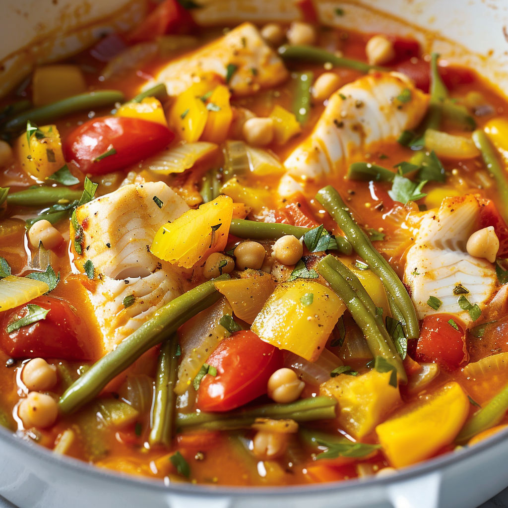 Une recette de poisson et légumes dans un bol.