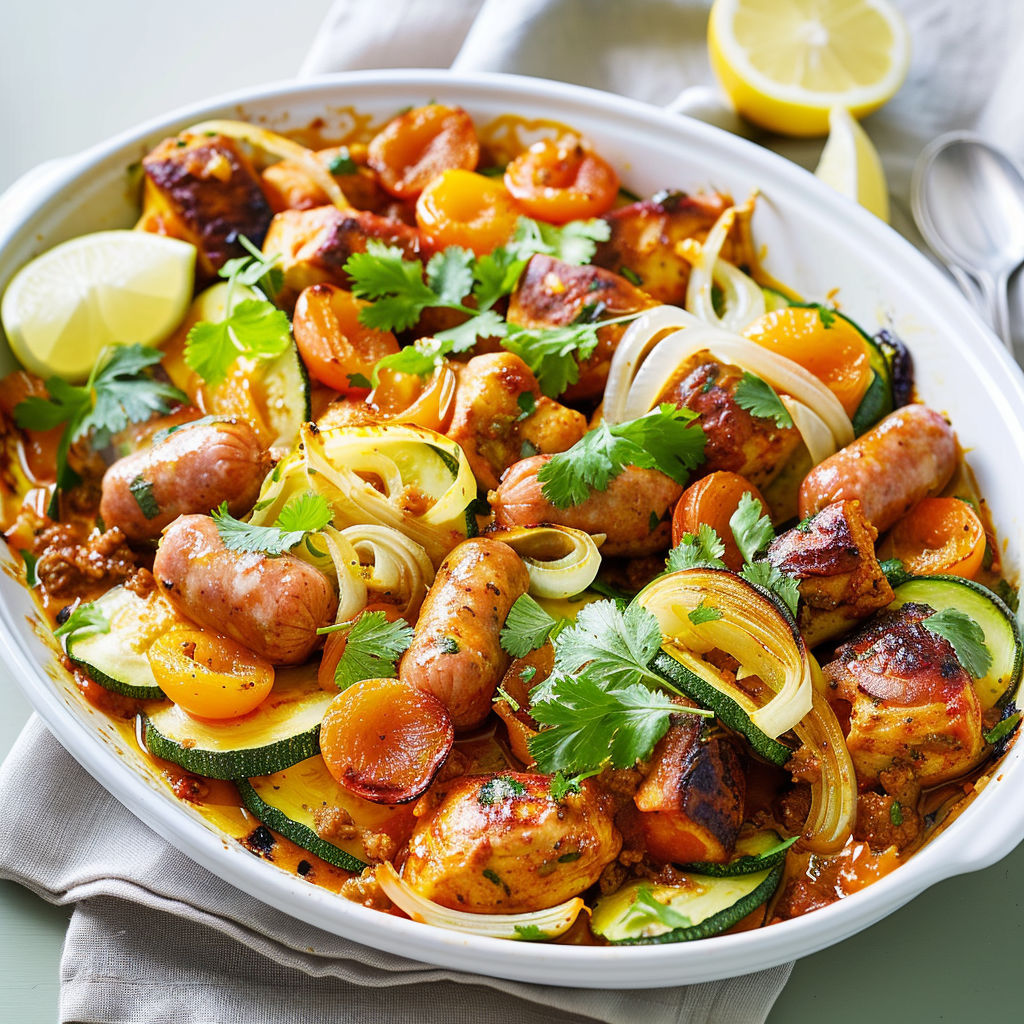 Une plaque de Tajine de poulet avec des légumes et des épices.