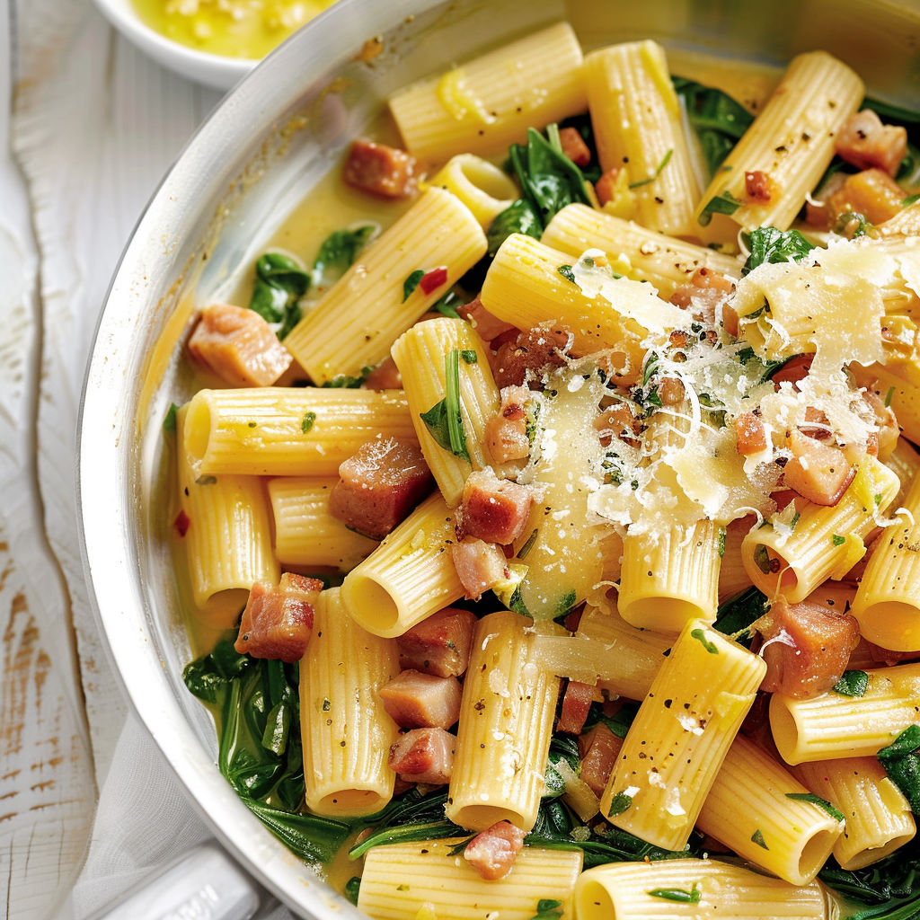 Une recette de Penne à la viande et aux légumes, servie dans un bol en argent.