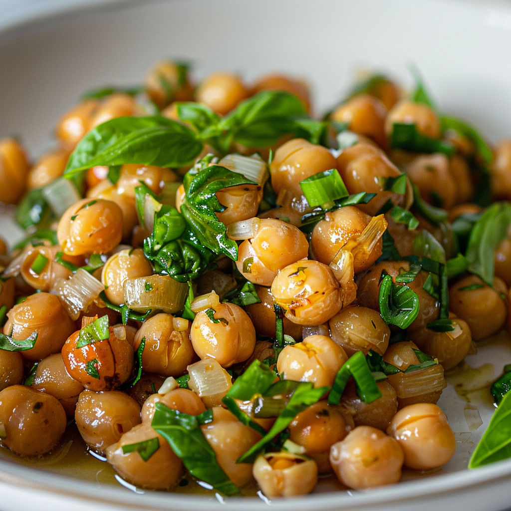 Une salade de chickpeas et de herbes, servie dans un bol.