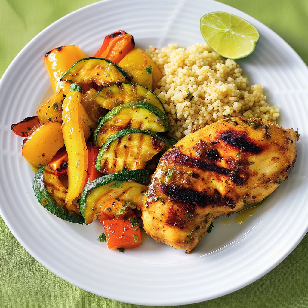 Un plat de poulet et légumes grillés, prêts à être mangés en 30 minutes.