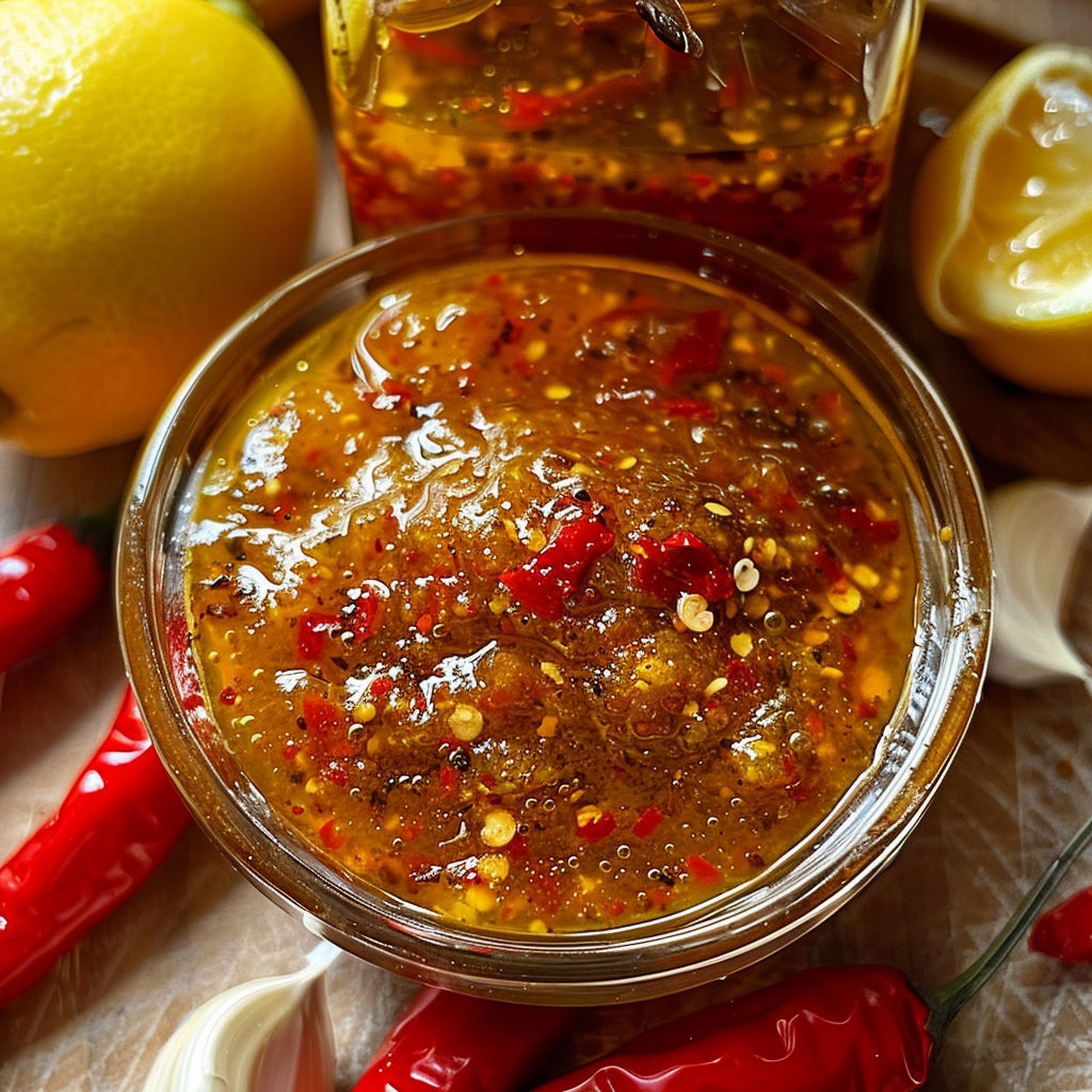 Une recette de sauce chili avec des pépins de poivron et des citrons.