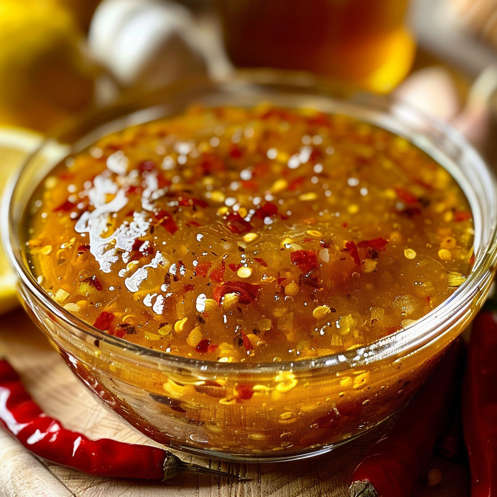 Une recette de sauce chili est servie dans un bol.