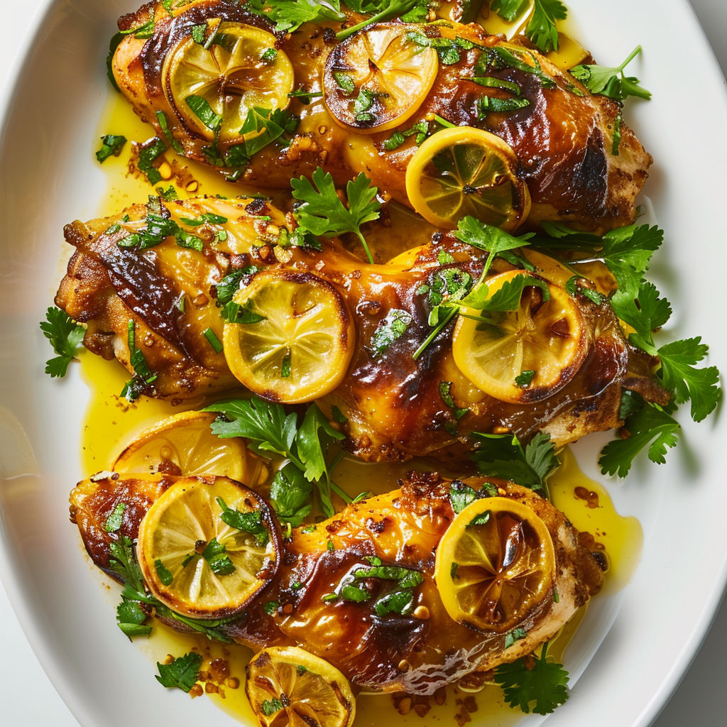 Poulet au citron double saveur, avec des citrons et des herbes, est un plat savoureux et délicieux.