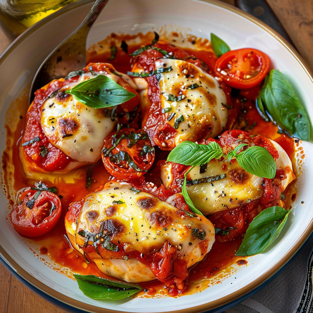 Une recette de chicken parfait avec des tomates et des herbes.