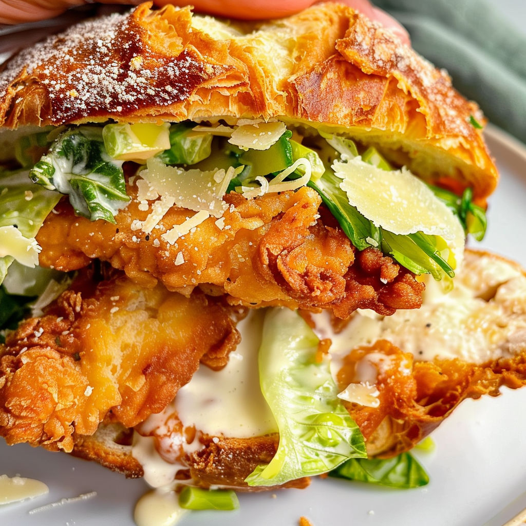 Une sandwich de poulet avec des légumes et des herbes, prêt à être mangé.