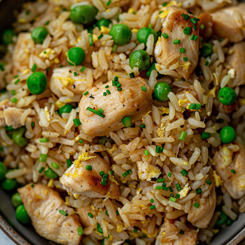 Rice with chicken and peas, a delicious and healthy meal.