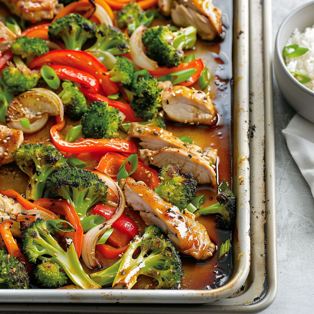 Une recette de brocoli et de poulet dans un plat en acier.