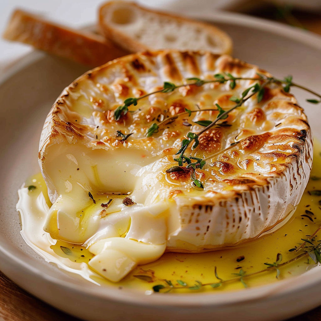 Une tarte au fromage flambé avec des herbes et des tranches de pain.