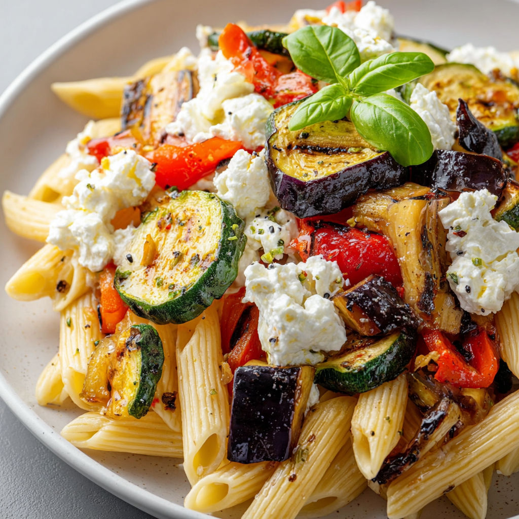 Une salade de pasta avec des légumes verts et des herbes.