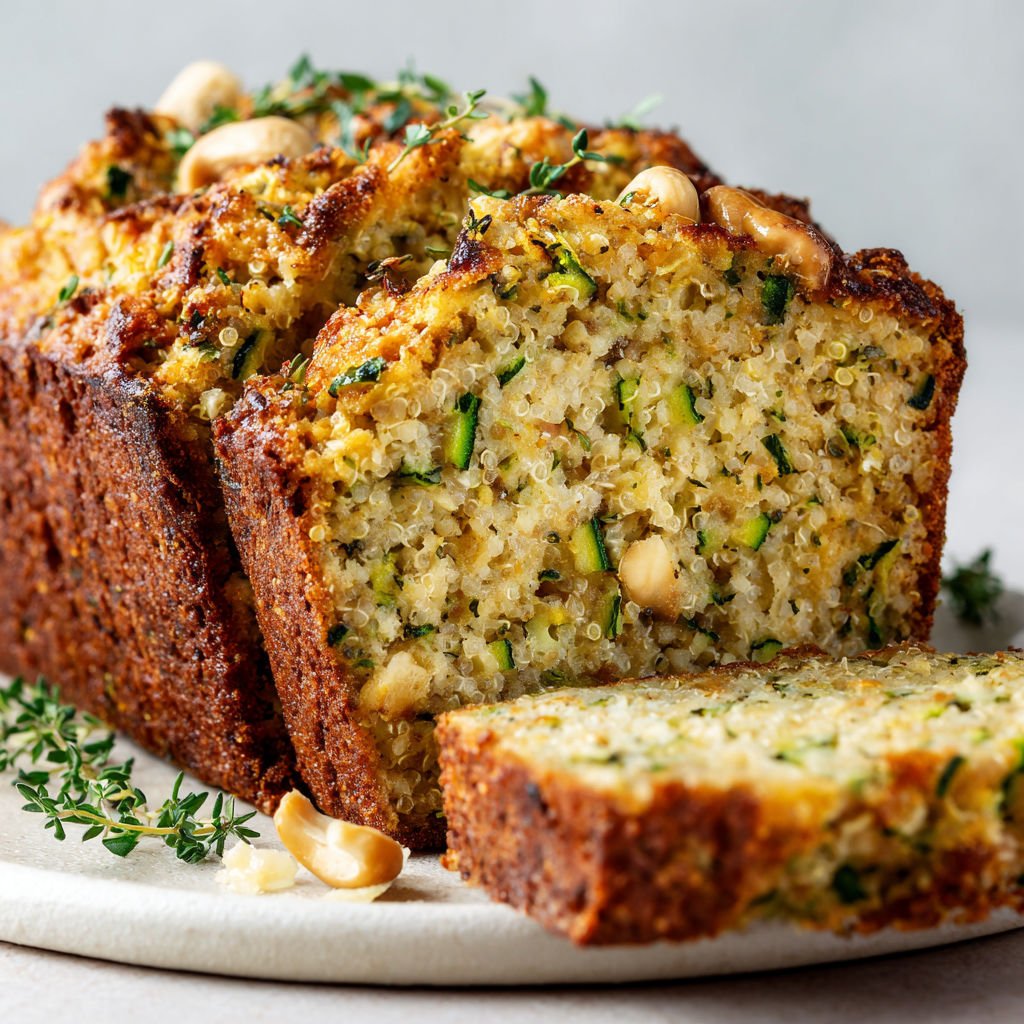 Une portion de gâteaux de quinoa, courgette et parmesan, avec des herbes fraîches sur le dessus.
